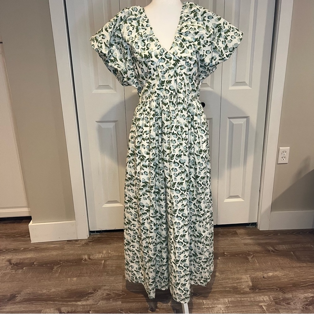 Crown & Ivy, society social /NWT Green Maxi Dress puffy sleeve tie back, Size 12 - Picture 13 of 16